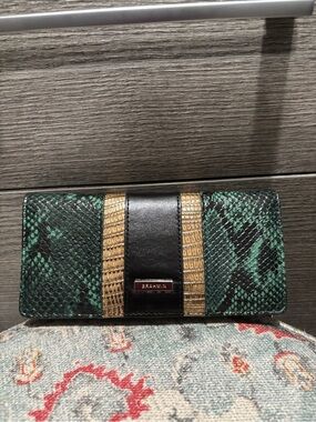 NWT - Brahmin Green Snake-Embossed Continental Wallet